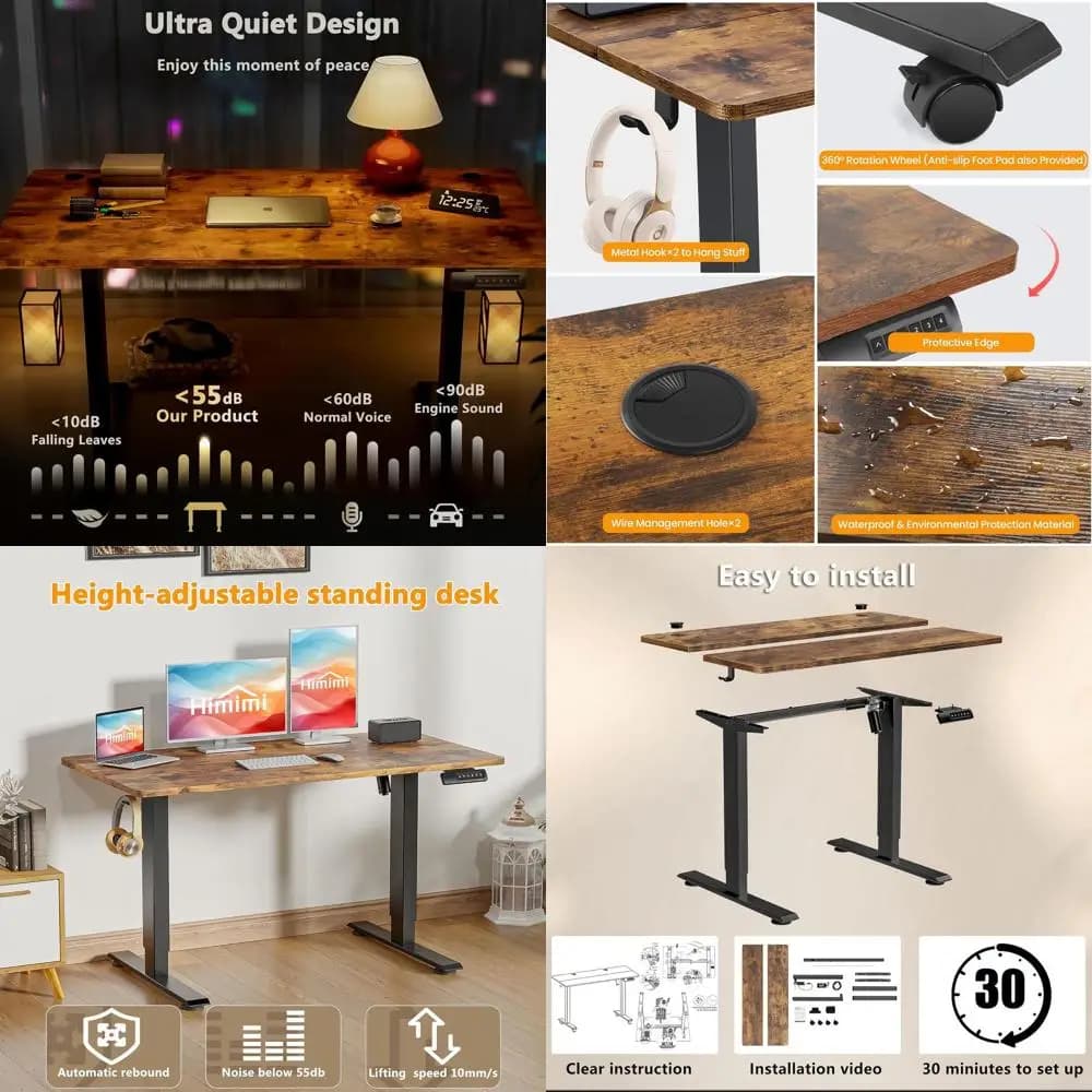Scrivania regolabile sit-stand 48x24 pollici, preimpostazioni di memoria, altezza regolabile, scrivania da gaming/lavoro con ruote bloccabili, marrone
