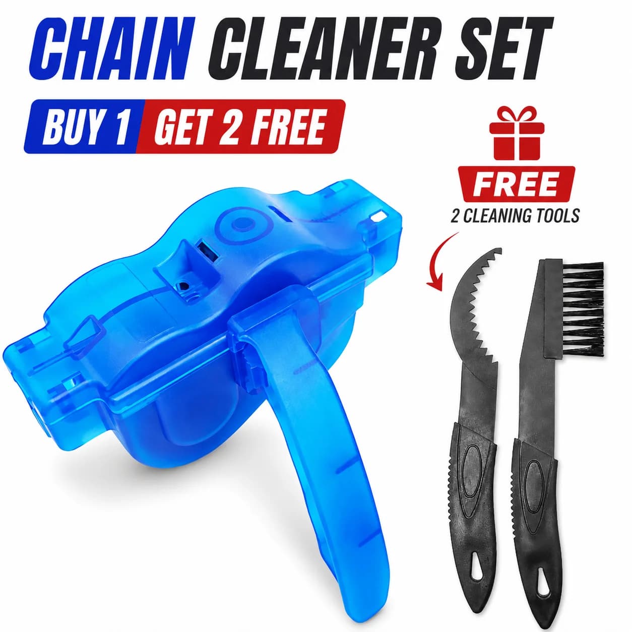3Pcs Bicycle Chain Cleaner Kit, Bike Chain Cleaning Tool with Sprocket Hook and Detail Brush for MTB Road Bike Maintenance