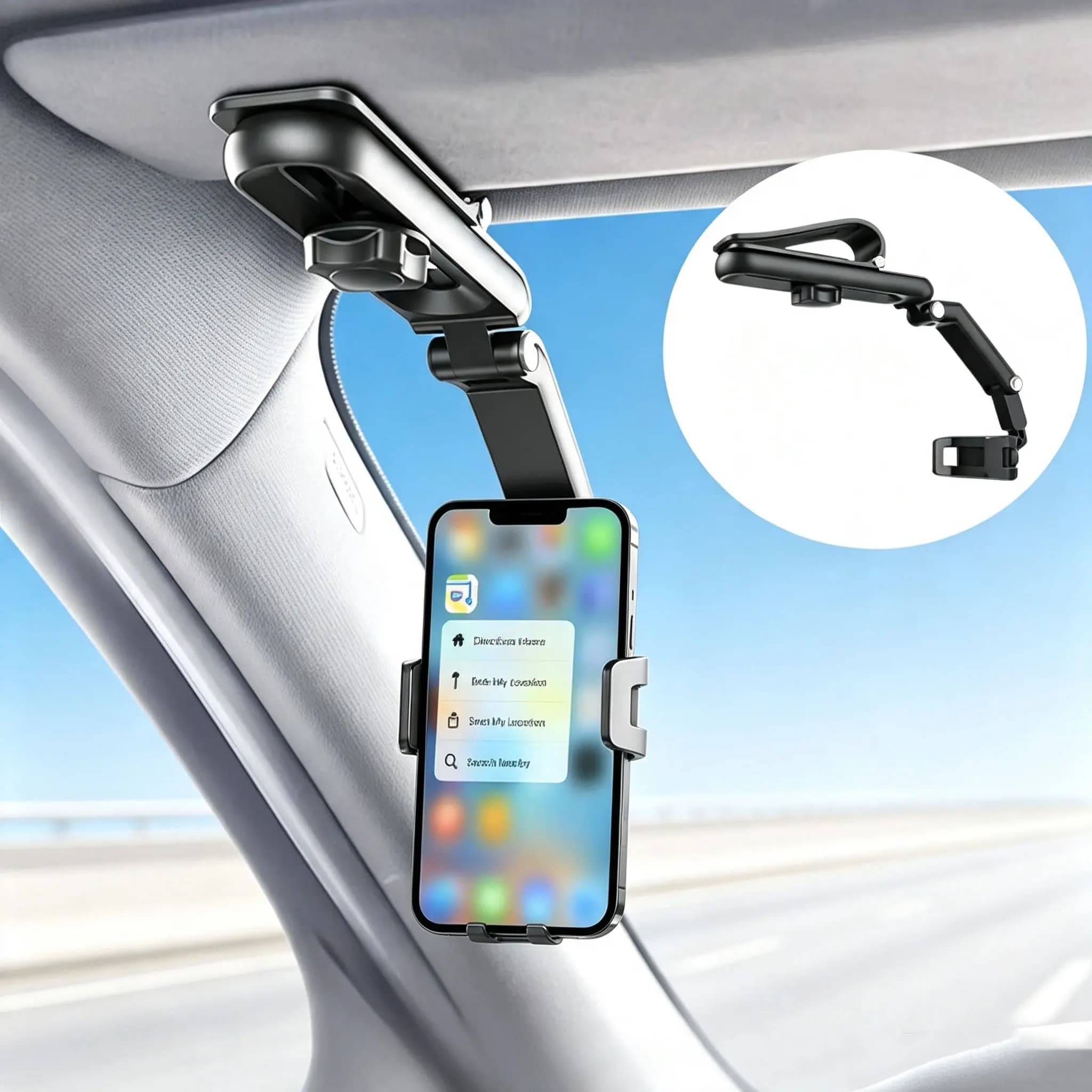 1/2Pcs Sun Visor Phone Holder 360° Rotatable Extendable Car Phone Holder Compatible with Most Smartphones