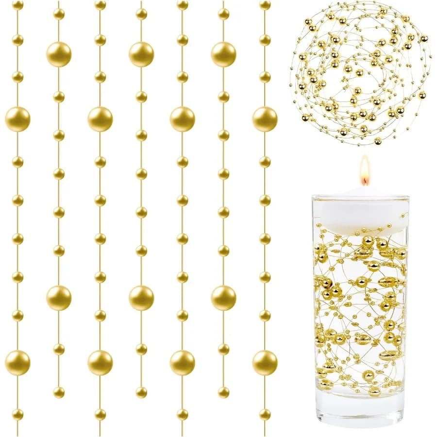 30 pezzi di perle galleggianti artificiali dorate per vasi centrotavola, perle finte, corde per candele galleggianti, perle decorative per