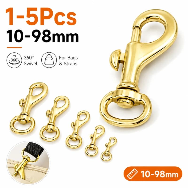1-5Pcs 10-98mm Solid Brass Swivel Snap Hooks Lobster Clasps for Bag Strap Dog Leash Pet Collar DIY Sewing Hardware Accessories
