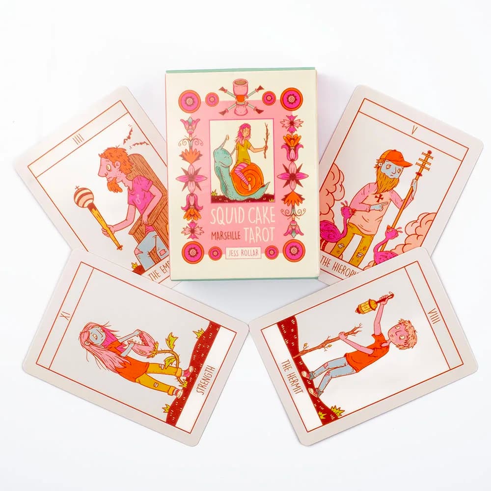 Gioco da Tavolo Squid Cake Tarot con 78 Carte, Cavali che Cavalcano Creature, Volti Stravaganti e una Deliziosa Palette di Colori 8,9 x 6,3 cm