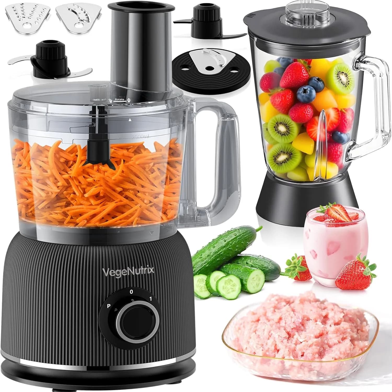 Robot da Cucina e Frullatore Tutto-in-Uno, Tritatutto da 88 oz per Carne e Impasti, Frullatore in Vetro da 70 oz per Smoothie