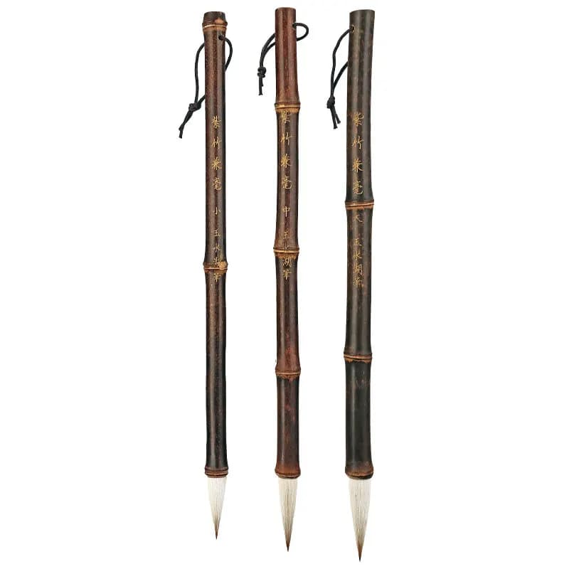Bamboo Handle Weasel Hair Calligraphy Brush Set Woolen Hair Wang Xizhi Regular Script Practice Brush Professional Huzhou Brush