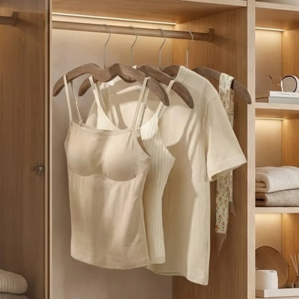 2 Pezzi Appendiabiti in Legno con Protezione per le Spalle, Salvaspazio, Resistente, Multifunzionale, per Asciugare e Appendere Vestiti