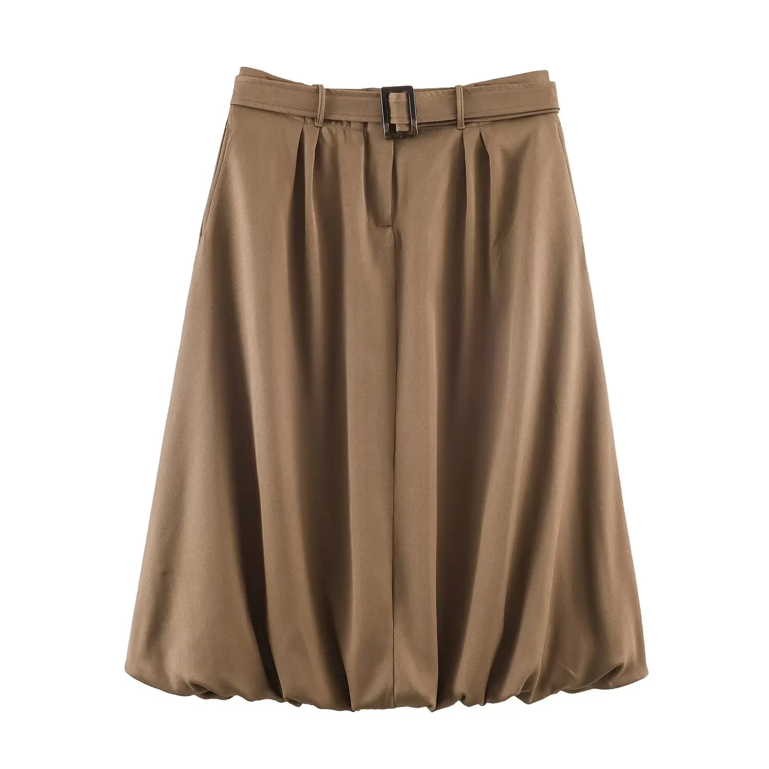 New Arrivals 2026: Women's Midi skirt — Euro-American style, Chic and Minimalist Palloncino Silhouette with Belt