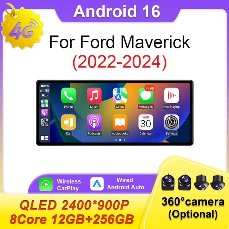 Android 16 Car Radio GPS For Ford Maverick 2022-2024 Multimedia 2K Audio No 2 DIN Wireless CarPlay Video WiFi 4G BT Video Player
