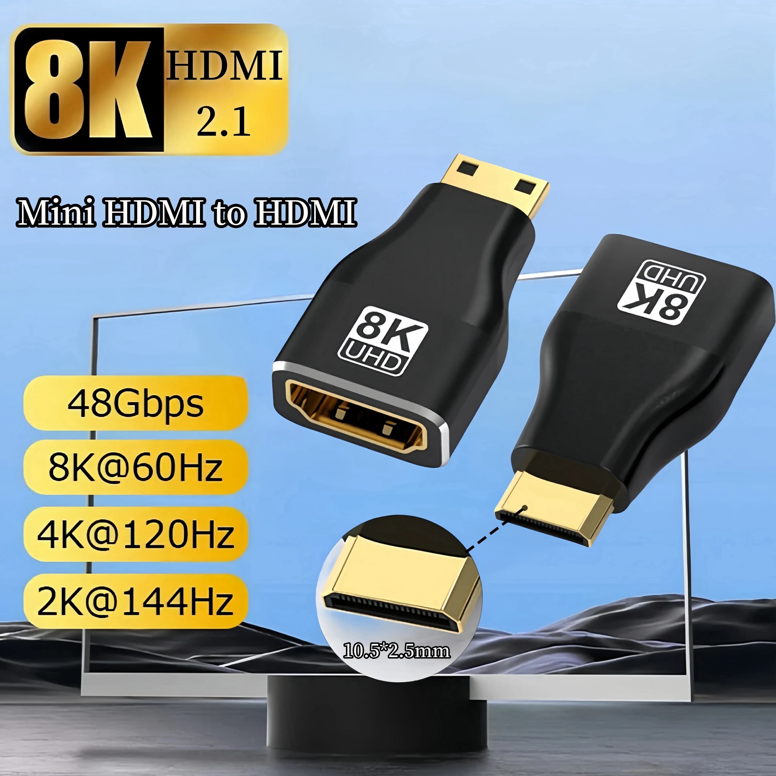 Mini HDMI 8K 60Hz 4K 120Hz Mini HDMI Male to 2.1 HDMI Female Converter for Micro HDMI extension graphics card