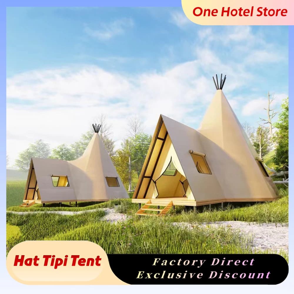 Outdoor Tipi Glamping Tent Large Canvas Pyramid Camping Tent With Window For Family Campground Resort