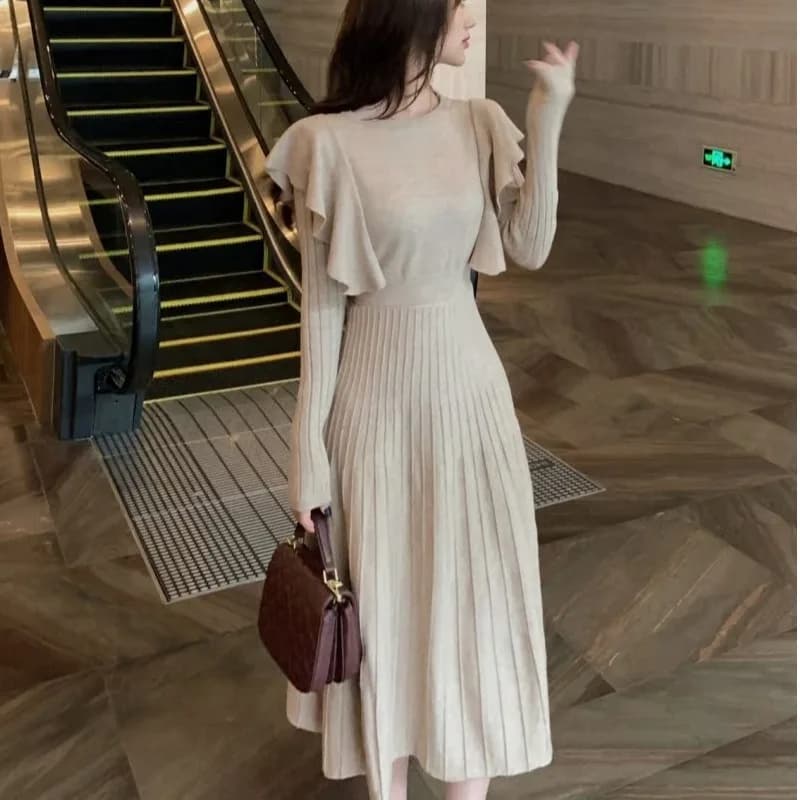 Knitted Dress Women's Autumn Winter Chic Base Layer Small Fragrance Style Personality Slimming Match Coat Long Skirt