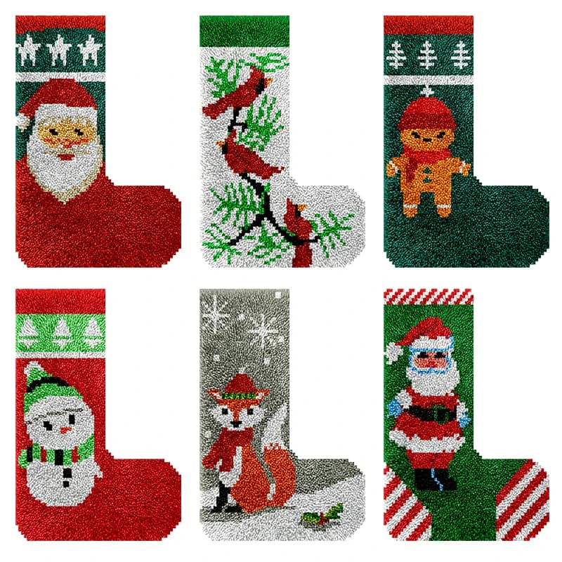Kit di ganci di chiusura Kit di tappeti con gancio per ricamo per tappeti in filato all'uncinetto fai-da-te Set di cucito Cuscino per bambini Adulti Regali di calze di Natale