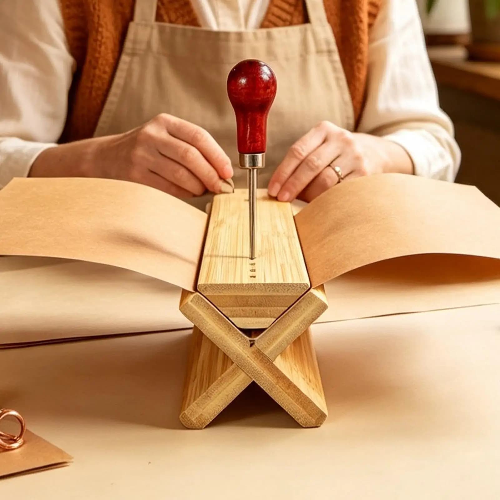 Book Binding Punching Cradle Wooden Journal Piercing Tool With Awl Hole Punch Tool For Signature Journal Notebook Planner Album
