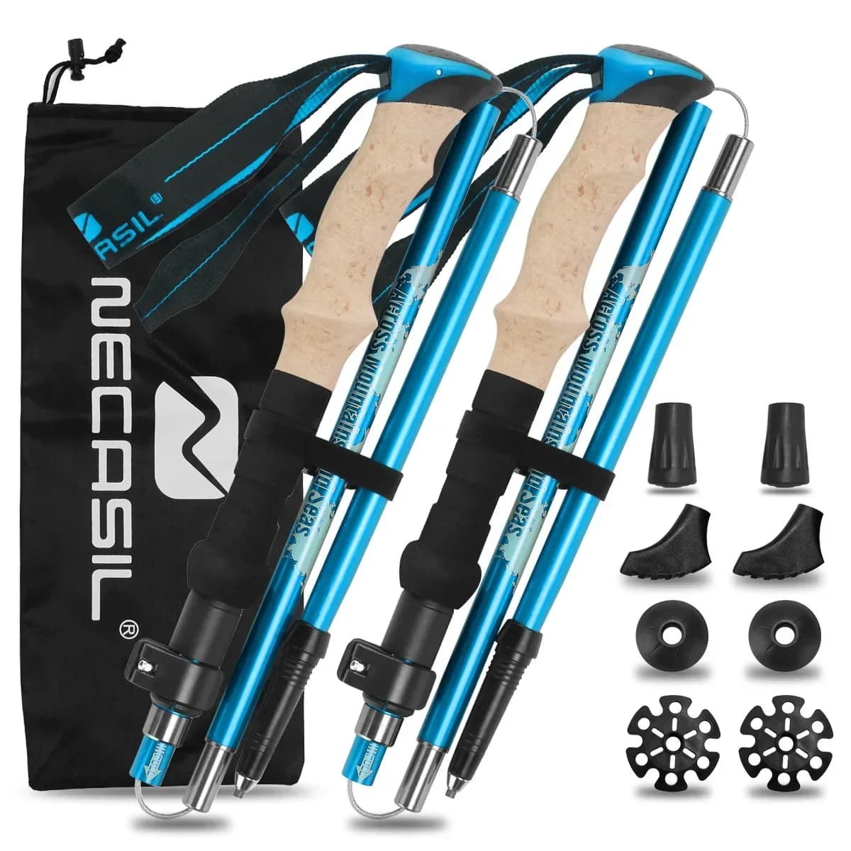 Set of 2 Light Trekking Sticks in Aluminium, Anti-shock, with Cork Grip, Adjustable for Nordic Walking and Hiking