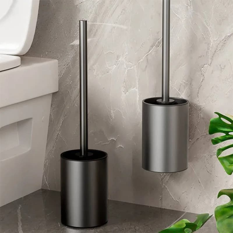 Set porta scopino per WC sospeso a parete per bagno, strumento pulito per WC, supporto verticale, manico lungo, spazzola per WC