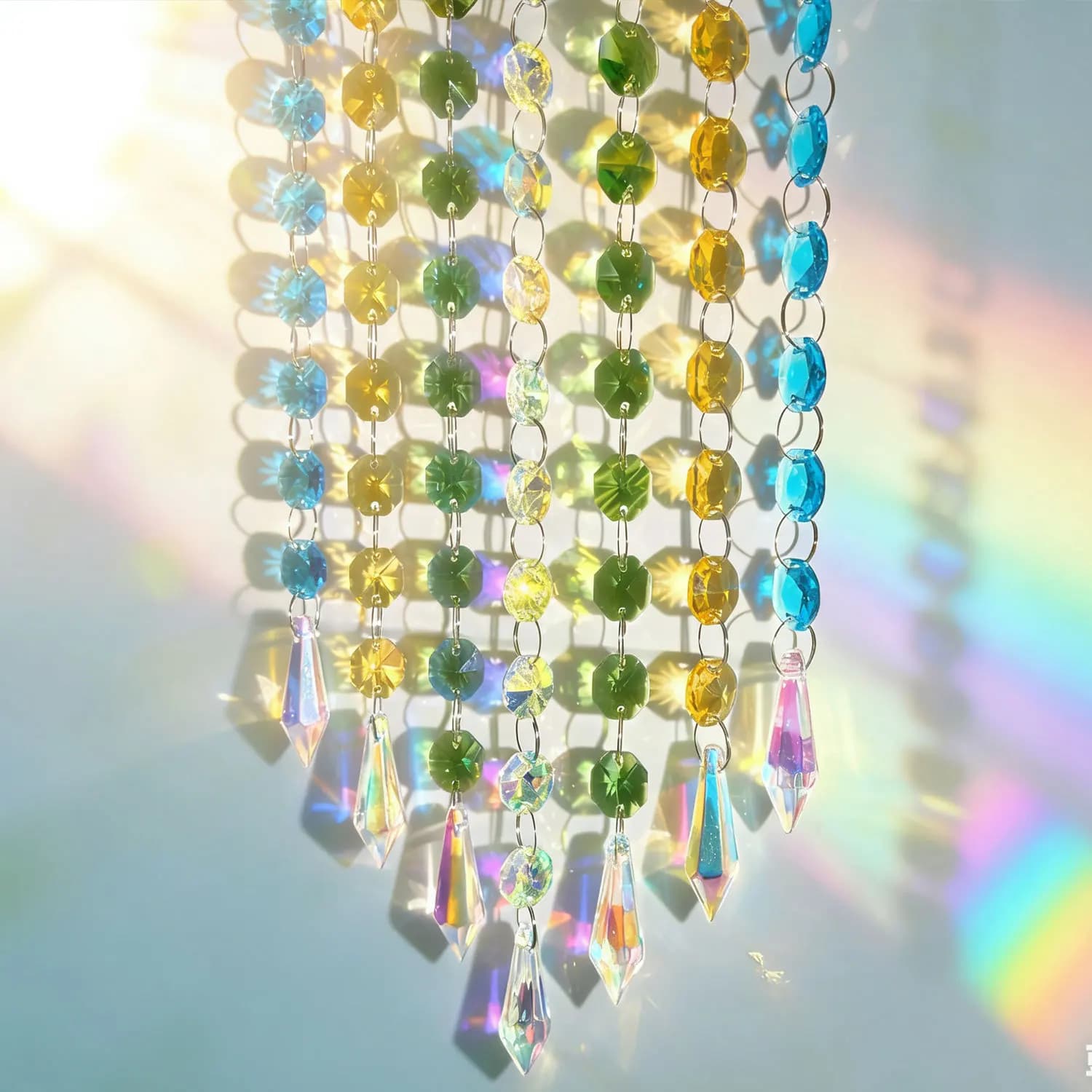 Iridescent K9 Crystal Waterfall Suncatcher Hanging Rainbow Catcher for Garden Yard Bedroom Window Decor