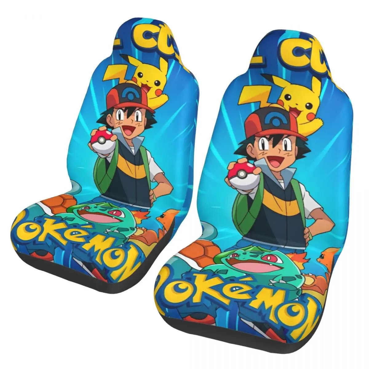 Universal Car Seat Cover Poke-Mon Cartoon, Suitable for All Seasons and Various Models, Bearing/Fiber Cover