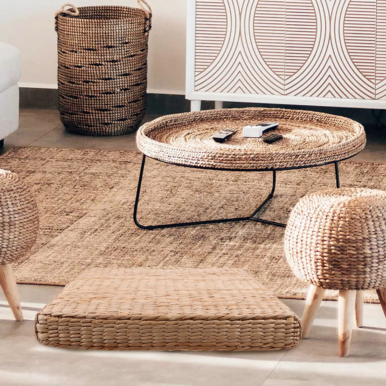 Stable Straw Woven Floor Cushion Comfortable Sitting Mat for Yoga Meditation Parent Child Play Home Office Decor Gift Idea