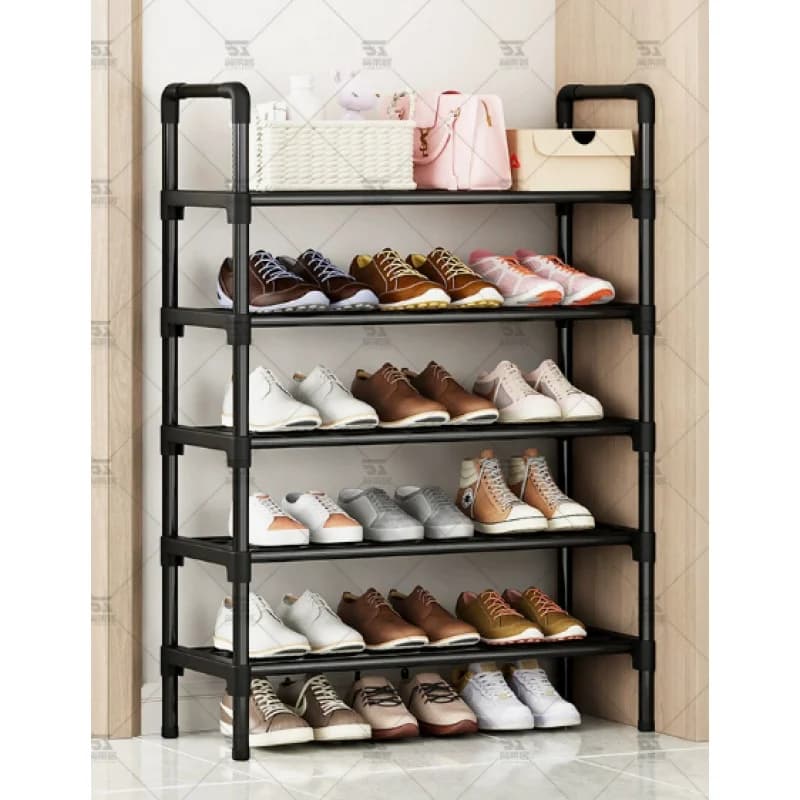 Space Saving Black Multi-Tier Elevated Shoe Rack, Storage Organizer for Entryway, Dorm & Home Use