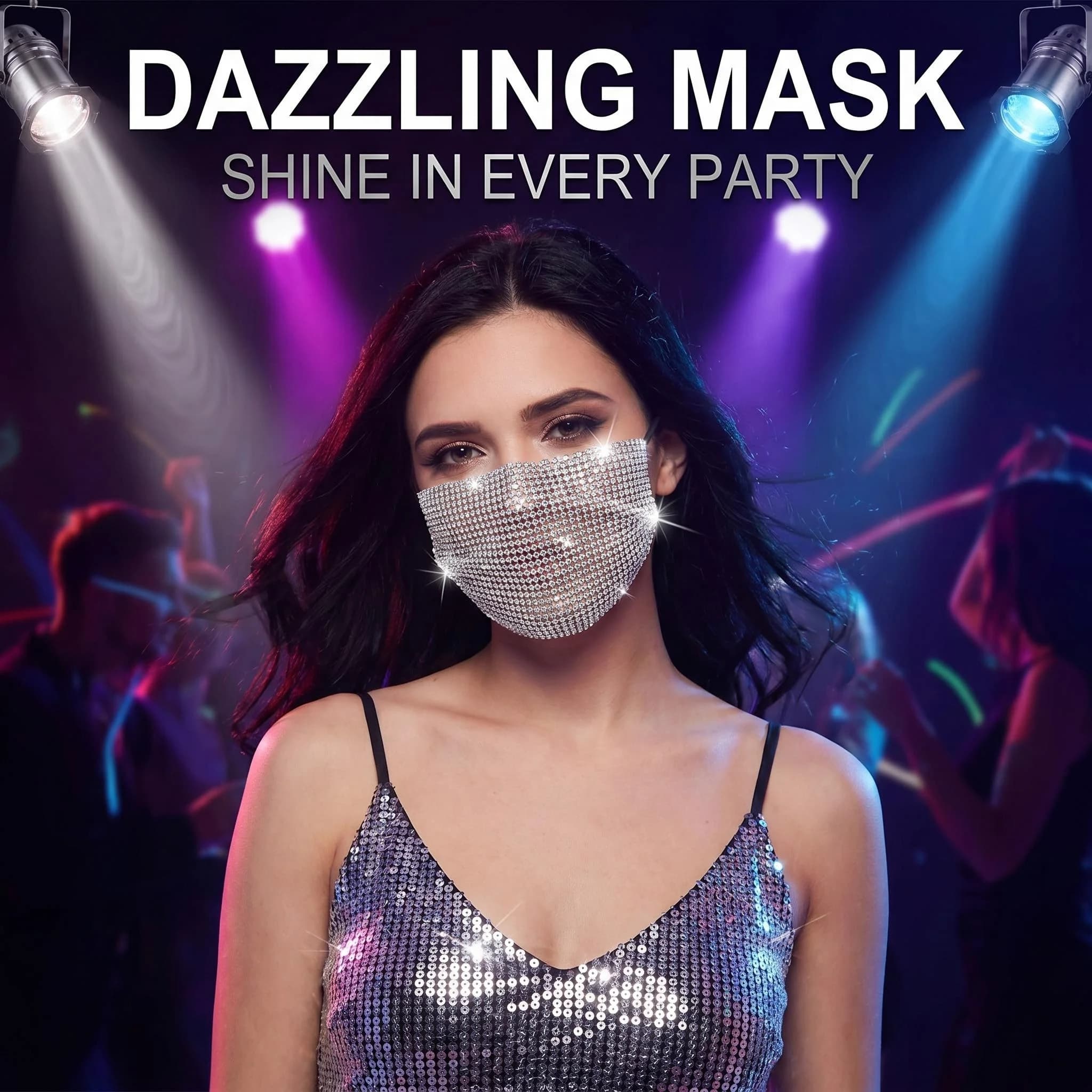 Sparkly Full Rhinestone Mesh Face Mask Adjustable Chain Crystal Masquerade Mask for Rave Party Stage Performancerhinestone face mask, sparkly crystal face mask, masquerade party mask, rave festival face mask,bling mesh face mask,adjustable chain face mask