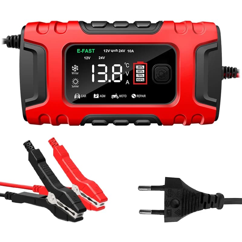 TK600 12V10A/24V5A Caricabatteria per auto Display a grande schermo Caricatore di mantenimento batteria intelligente per auto Automotive Moto Veicolo