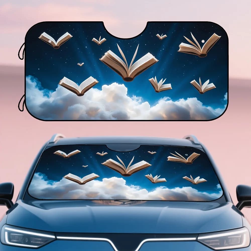 Parasole per auto con motivo fantasia da sogno da 1 pezzo - Copertura per parabrezza in fibra di poliestere con design di libri e stelle, adatto per auto, elegante I
