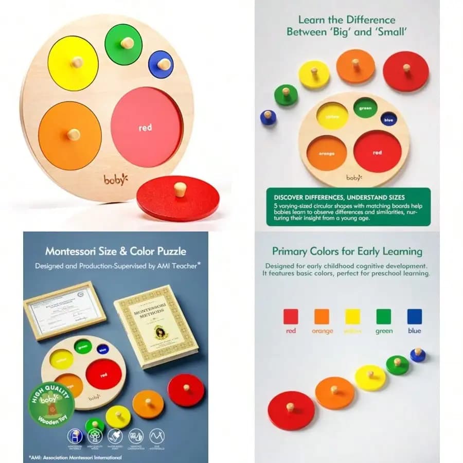 Puzzle Circolare in Legno Montessori, Giocattolo Educativo per l'Apprendimento Precoce delle Forme Geometriche per Bambini