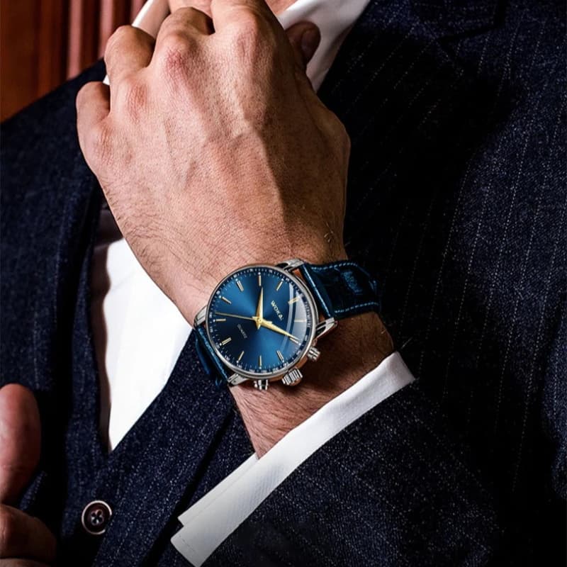 Watch Men Blue Watches Casual Leather Band Quartz Wristwatches Men Best Gifts Relogios Masculinos