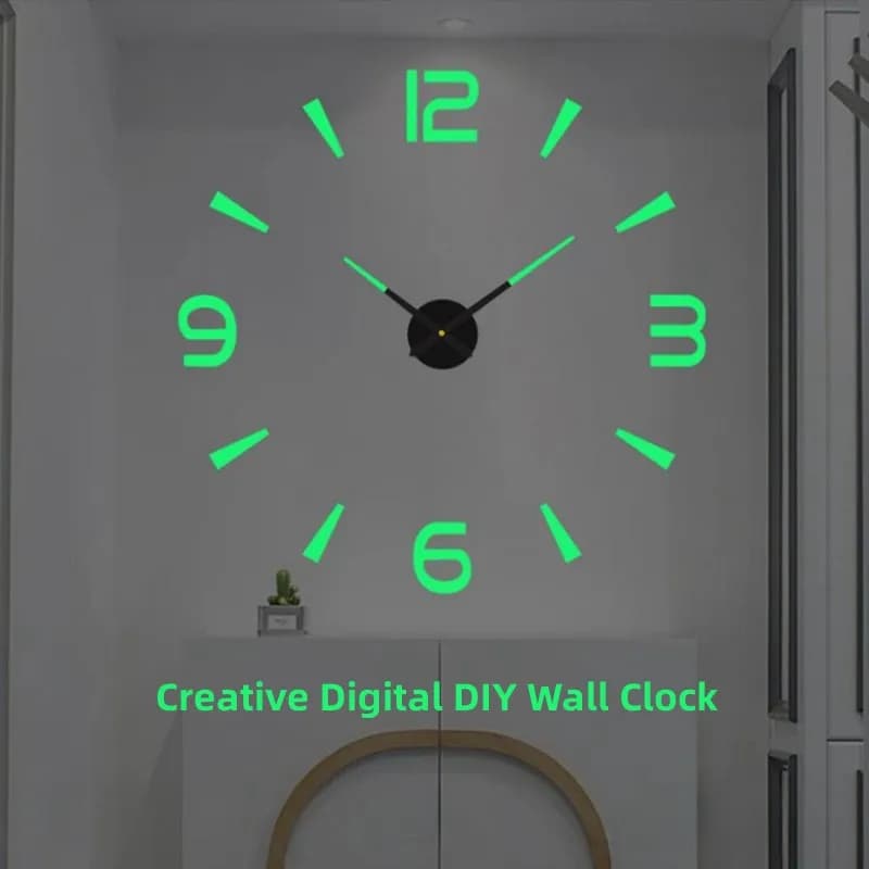 3D Bright Wall Clock Without Acrylic Frame DIY Digital Watch Wall Stickers Mute Clock for Living Room Office Wall Decoration