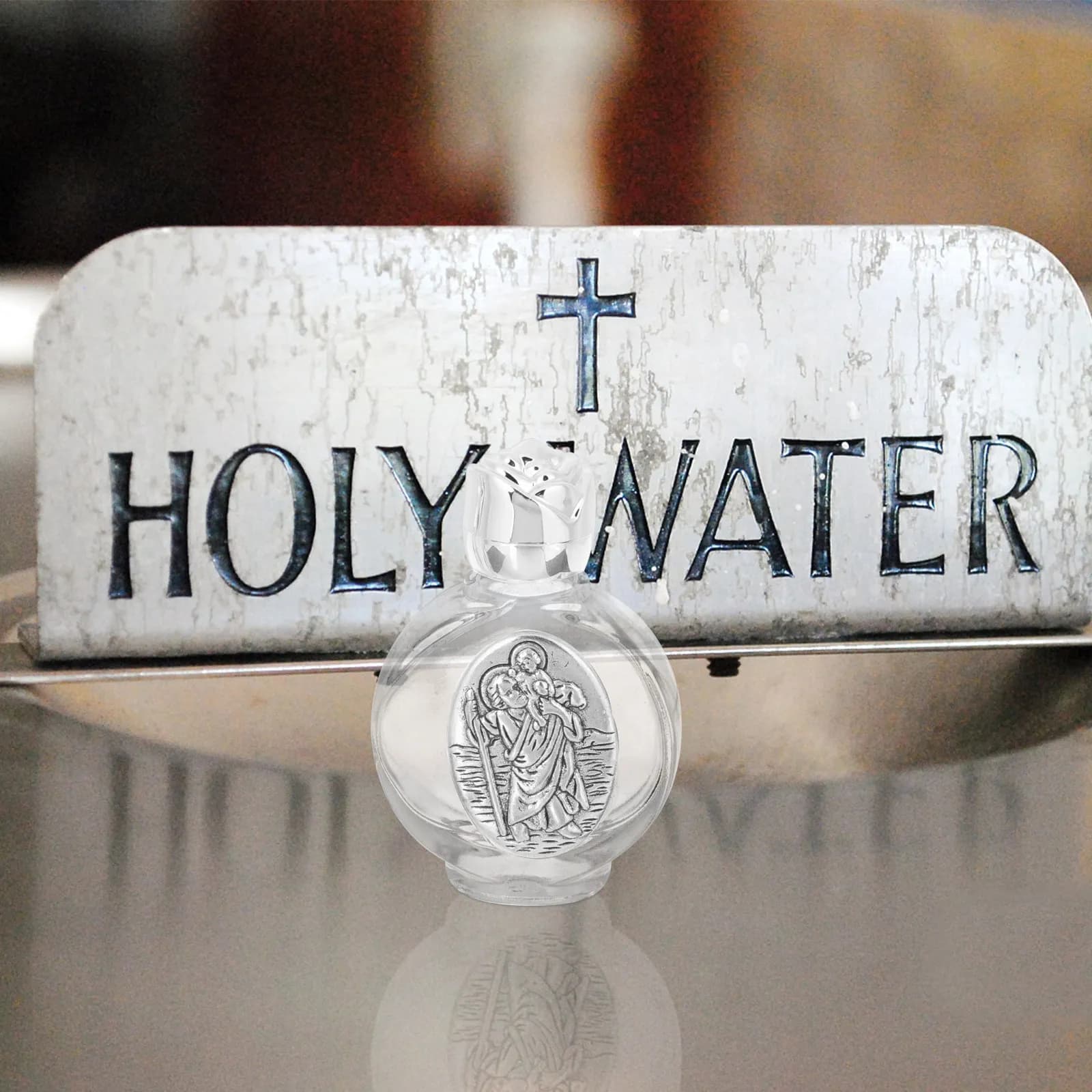 2 Pezzi Bottiglie in Metallo per Acqua Santa con Coperchio di Sicurezza, Portatili, in Vetro, Decorazioni per Battesimo, Ricaricabili, Piccole Bottiglie per Bomboniere Matrimonio