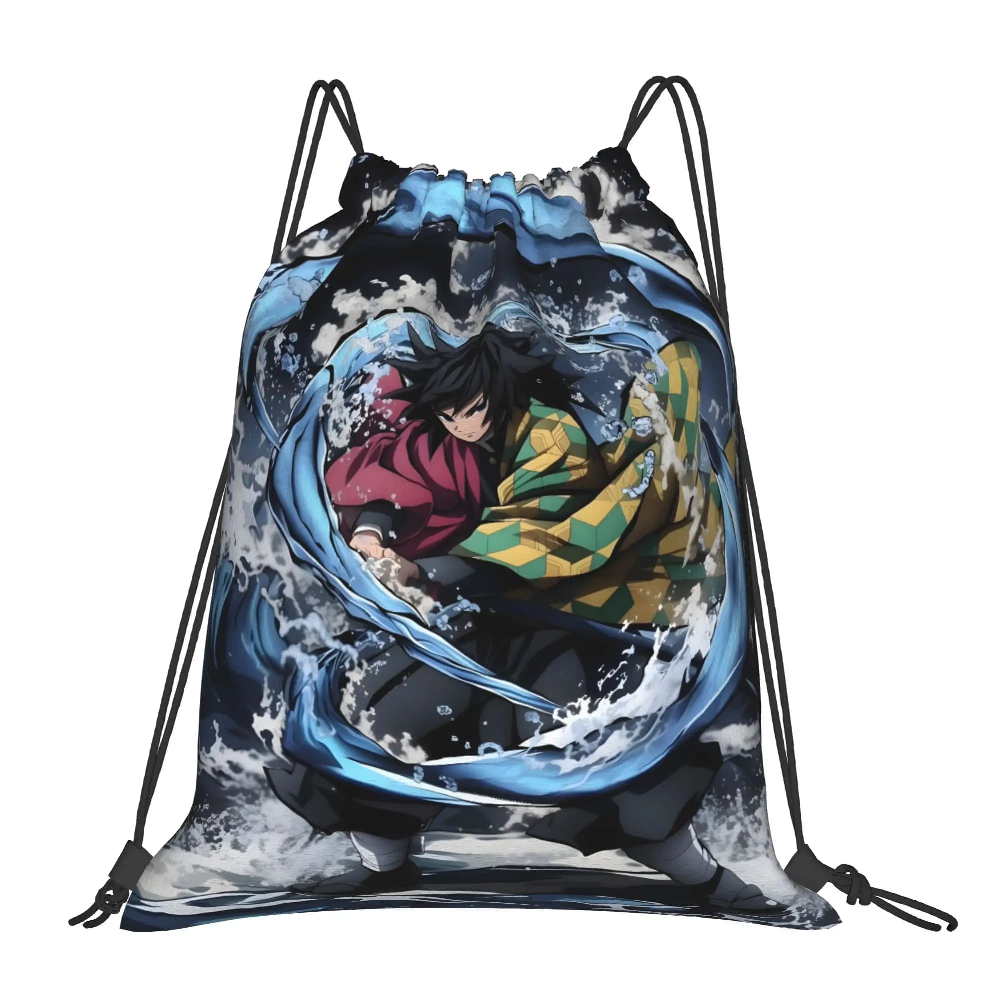 1 pz. Sacchetto con coulisse blu Demon Slayer Kawaii, multiuso, portatile, per scarpe e vestiti, da viaggio, per adolescenti