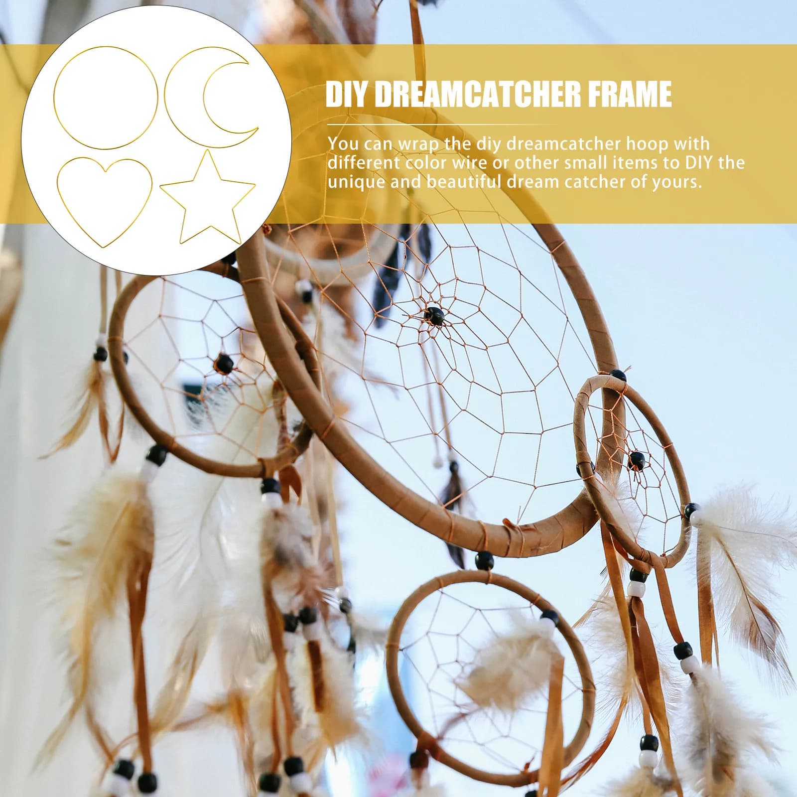 4Pcs Smooth Fade-Resistant Iron Dreamcatcher Hoops Star Design DIY Craft Rings for Macrame Wreath Dream Catcher Making