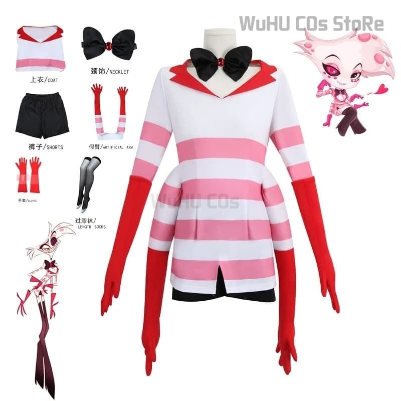 Hazzbin Cosplay Hotel Dust Angel Costume Cosplay Foue Mani Uniforme Angelo Parrucca Donne Ragazze Festa di Compleanno Vestito Halloween Carniva