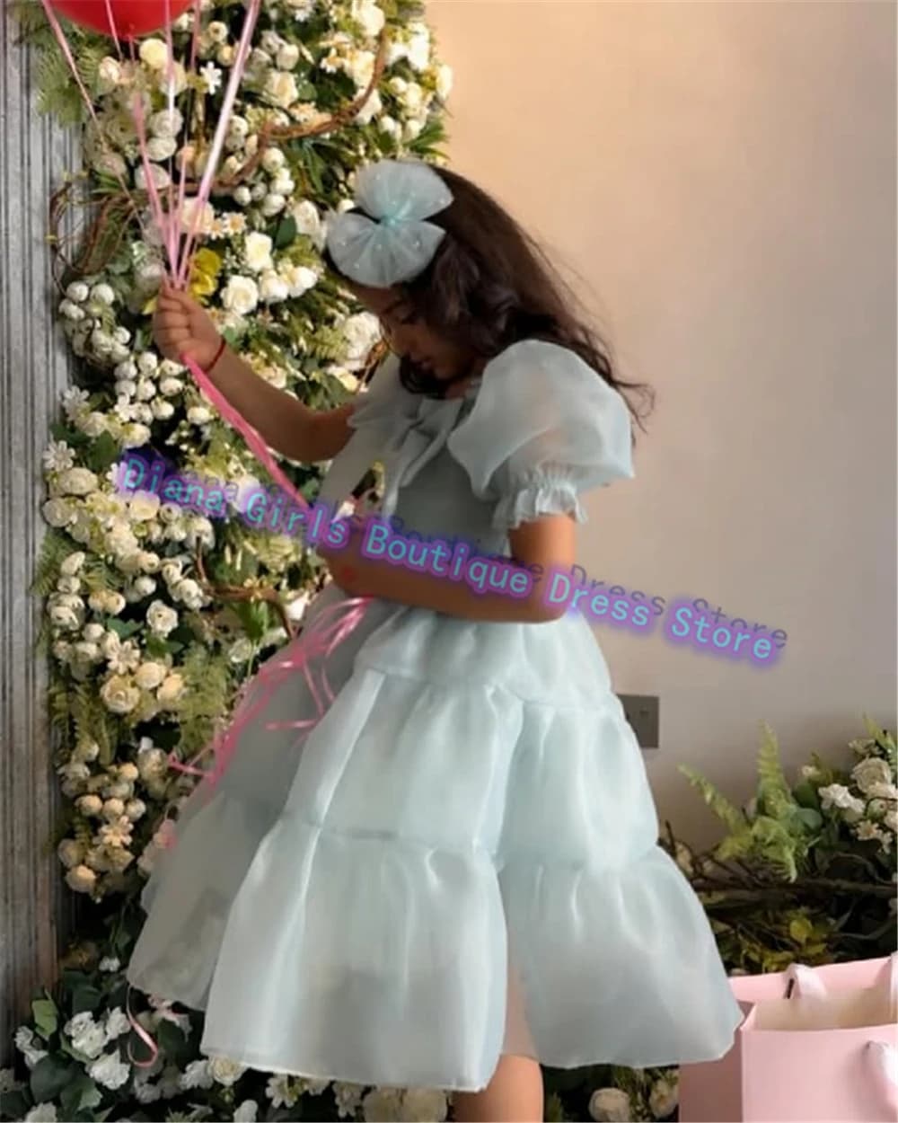 Abito da ragazza di fiore per bambine adorabili, tulle blu soffice per abiti da ballo da principessa, abiti da sera per feste di compleanno per bambini