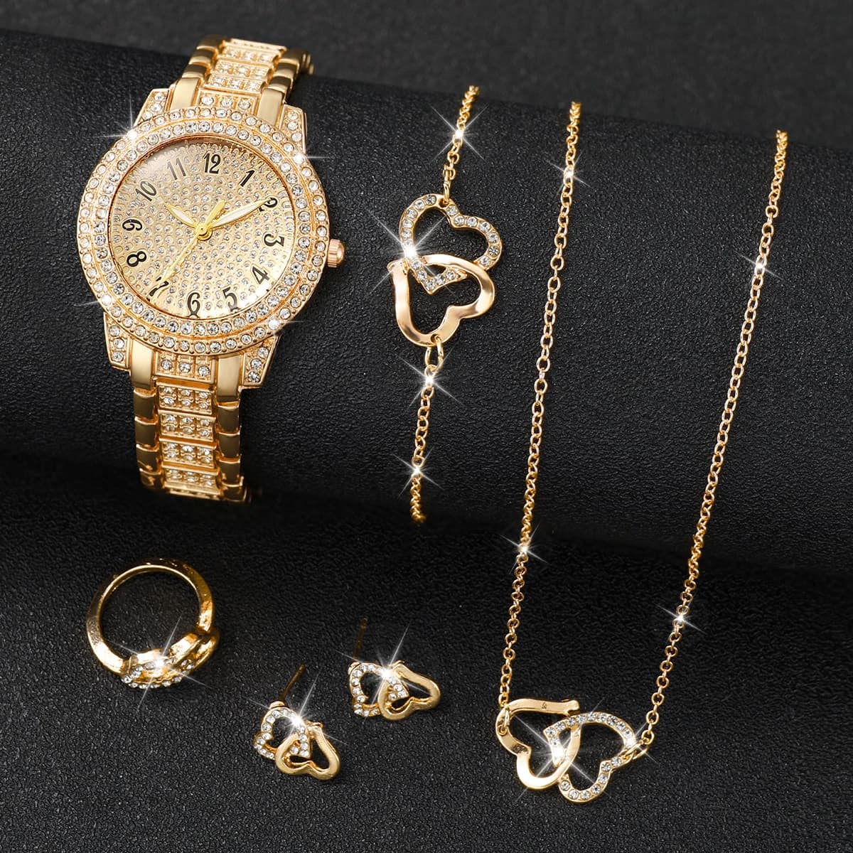 Set di 6 Orologi al Quarzo con Quadrante Romano e Cinturino in Acciaio, Stile Hip Hop con Diamanti, Effetto Cielo Stellato