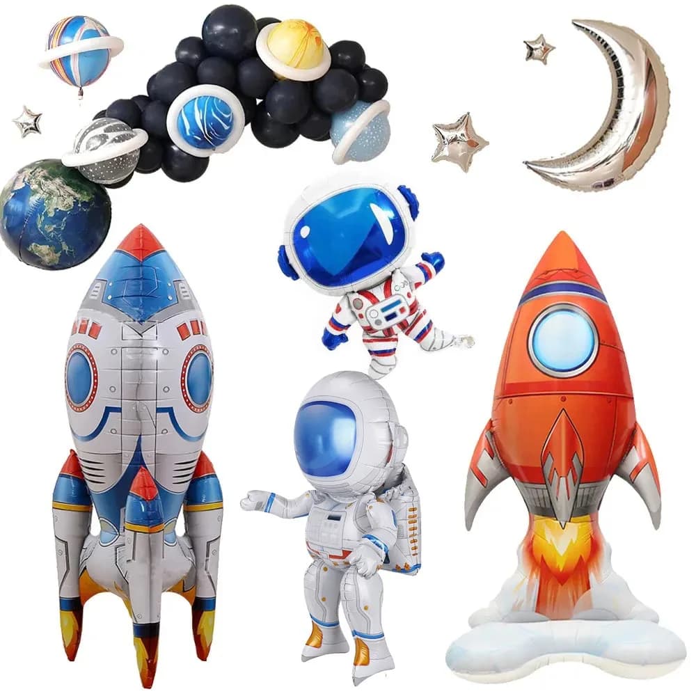 Palloncino foil astronauta 3D Palloncini a razzo Palloncini spaziali per ragazzo Bambini Astronauta Universo Serie Spazio esterno Decorazioni per feste di compleanno
