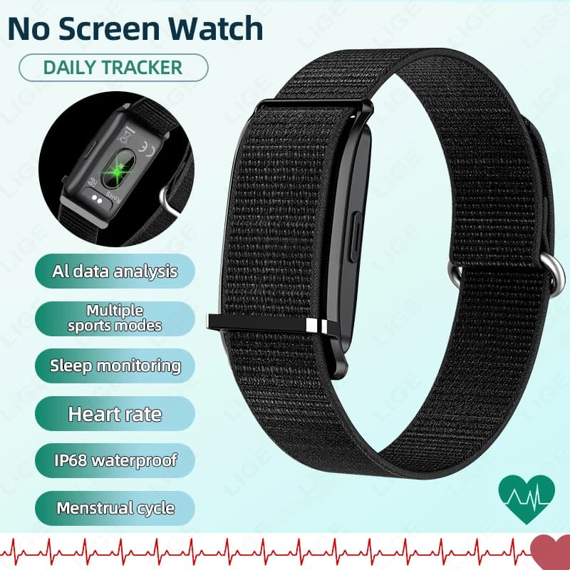 LIGE Smart Bracelet Without Screen for Health Monitoring, Long Battery Life, Open Sports, Fitness, Waterproof IP68, Smartwatch for Men and Women