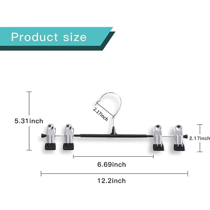 Set of 20 pieces of hangers for trousers with clips, space-saving hangers for skirts, pants, jeans, black shorts, 12 inches