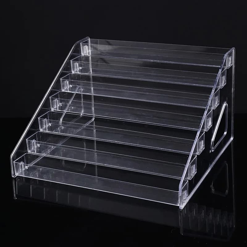 Espositore Scaffale portaoggetti per bambole trasparente Scaffale per organizer per trucco in plastica Portafoto da scrivania Scaffali per badge anime Accessori da tavolo