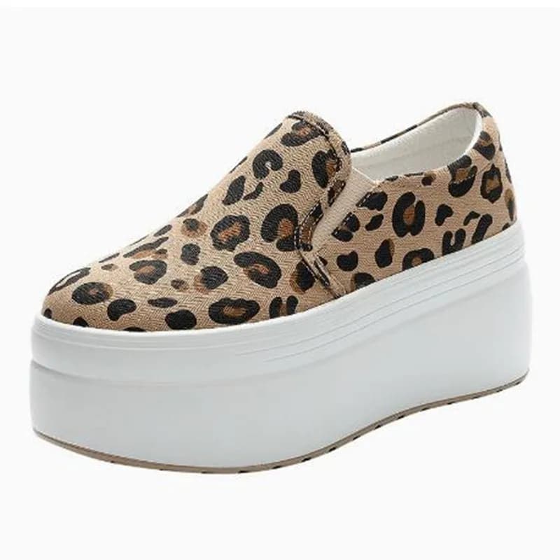 2026 New 8cm Women Casual Loafers Leopard Flats Shoes Real Leather Platform Summer Slip-On Slouchy Mid Heels Daily Size 34-39
