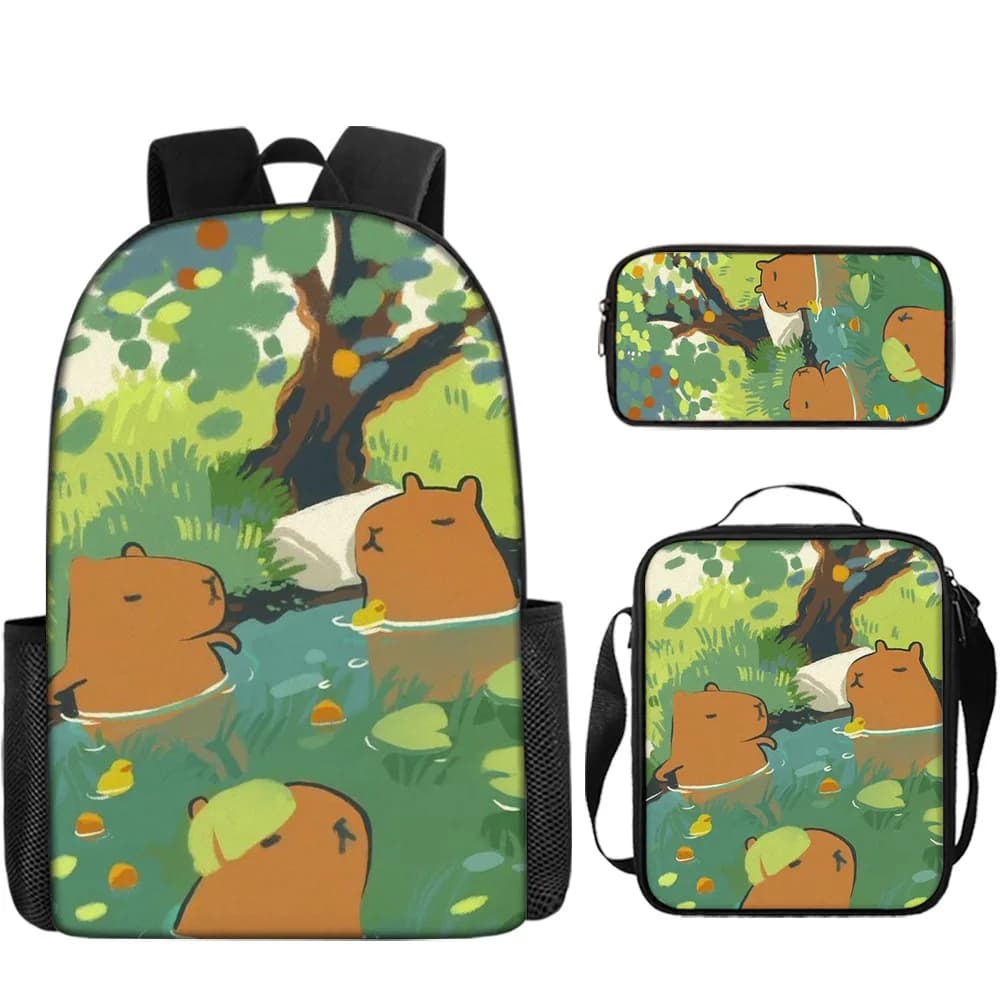 Luxury Novelty Peculiar Funny Cool capybara 3D Print 3pcs/Set pupil School Bags Laptop Daypack Backpack Lunch bag Pencil Case