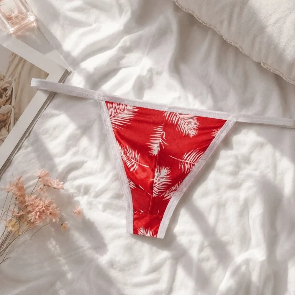 Summer Thin Strap Underwear Male Low Waist Feather Printed Thin Panties Ice silk Lingerie T-back Briefs Summer