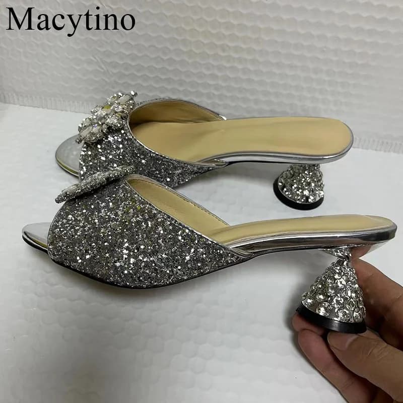 Pantofole in vetro da vino alla moda da donna con tacco alto con strass estivi con pedale sandalo Scarpe infradito fresche per donna