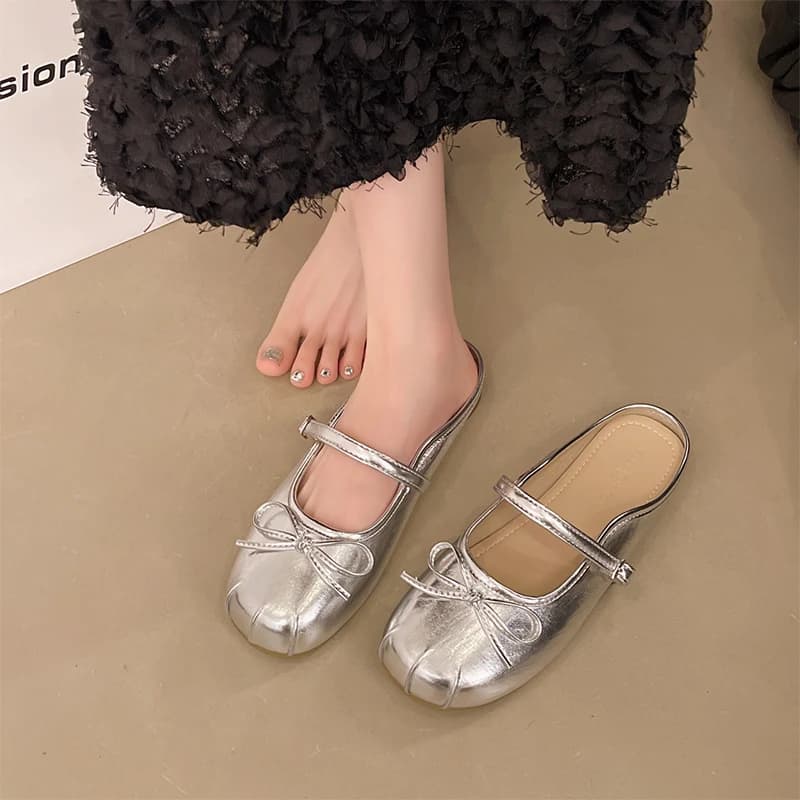 Sandali Mary Jane con Nodo Argentato, Ciabatte Aperte da Donna, Nuova Collezione Estate 2026, per Esterni, Slip-On, Comodi