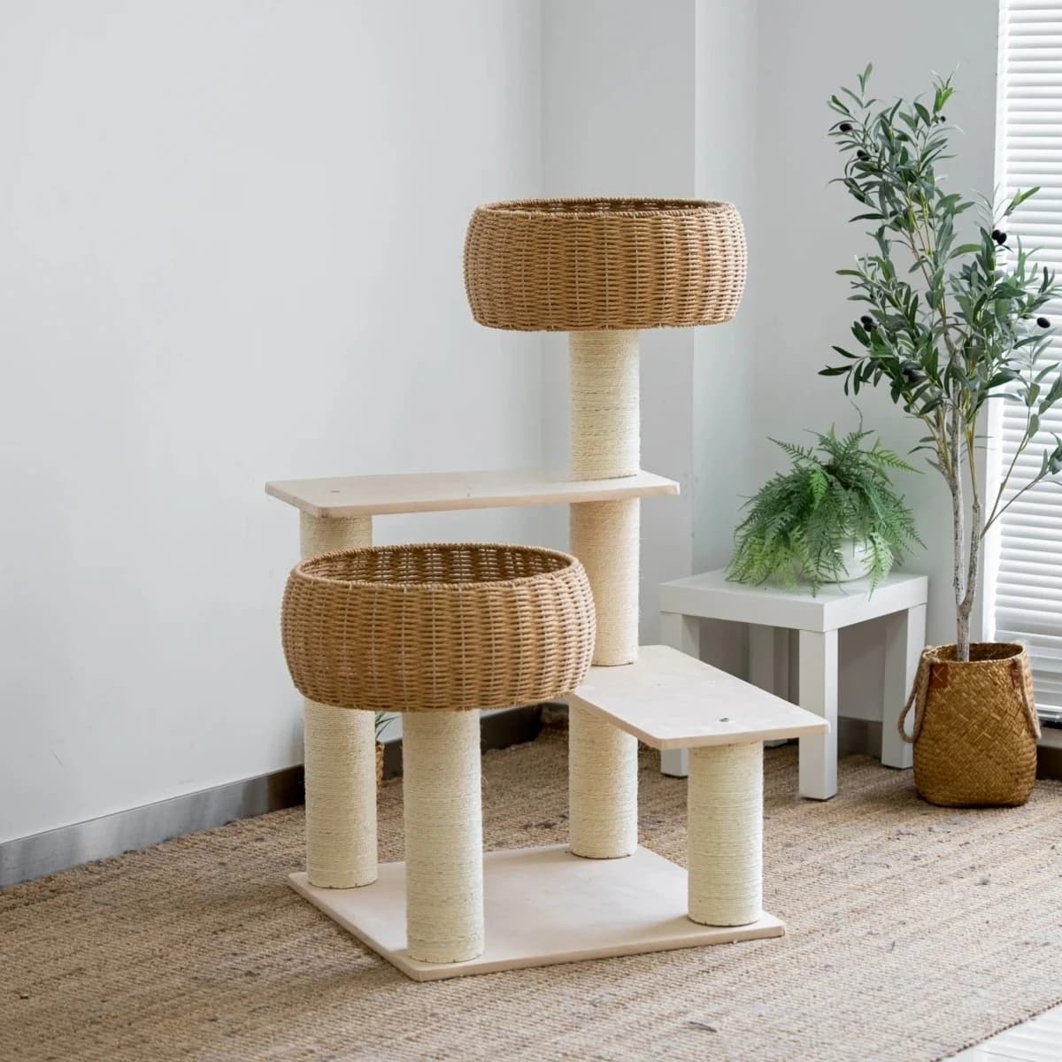 Nido per gatti Struttura da arrampicata per gatti Nido in rattan integrato Nido intrecciato Telaio da arrampicata per gatti di grandi dimensioni