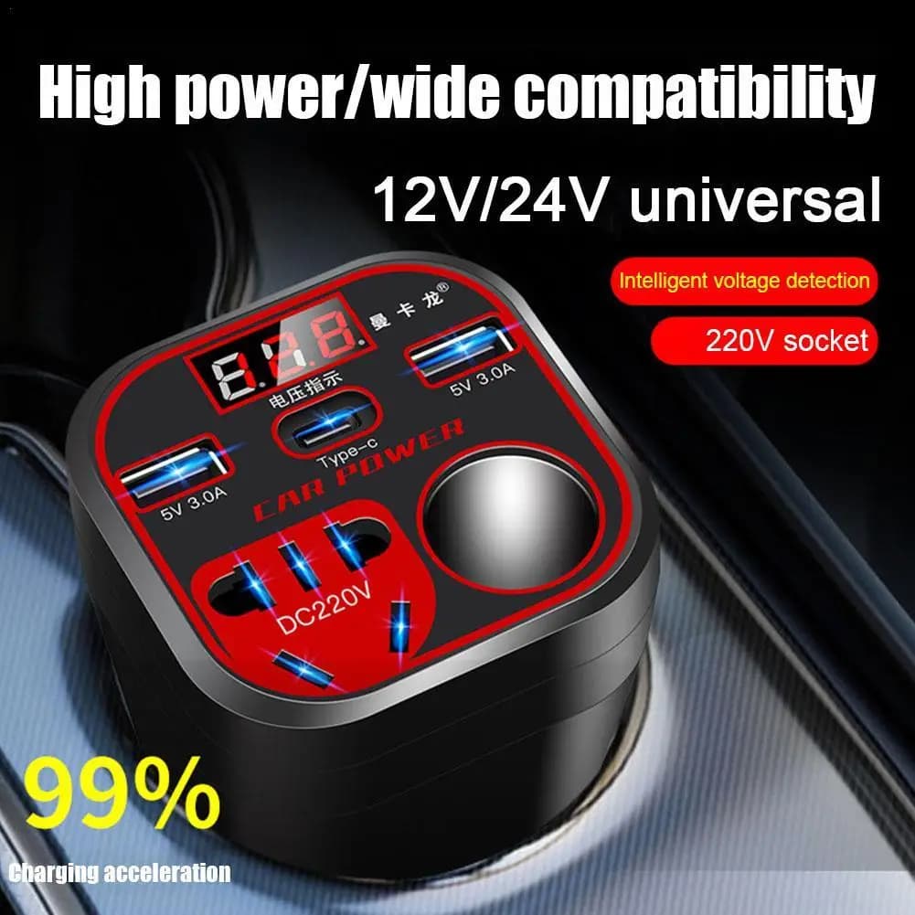 200W 12V 24V 220V Power inverter for car LED display 3 USB ports + cigarette lighter voltage transformer for camera Portable tablet