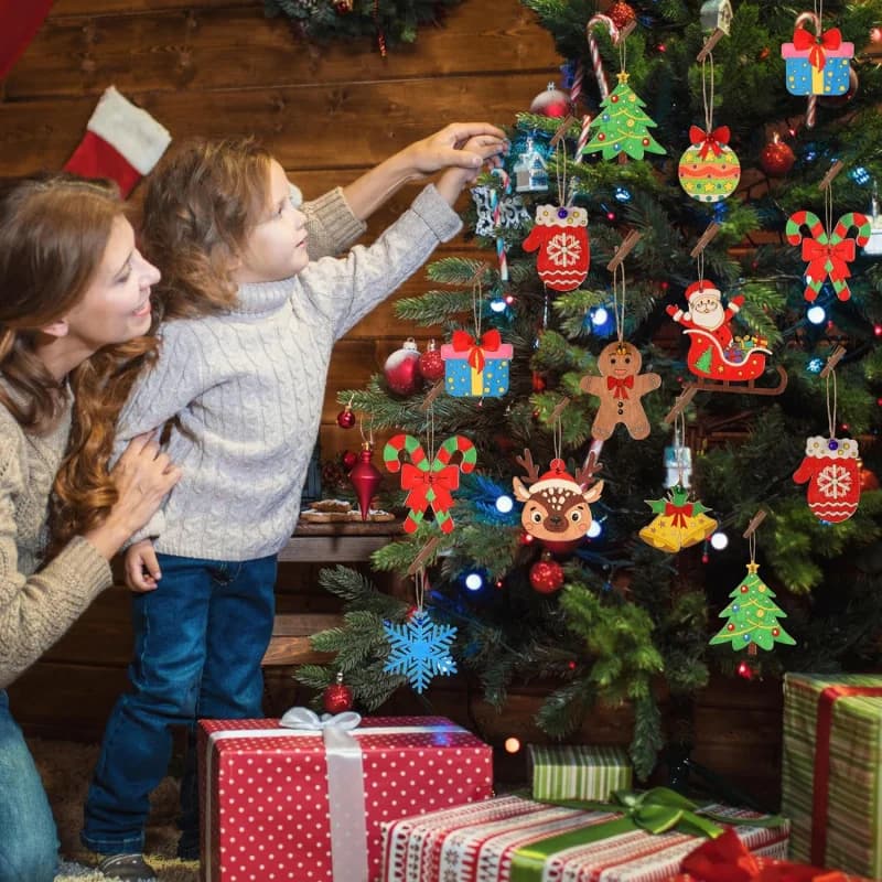 Christmas ornaments made of handmade wood DIY Home decorations Hand painted wooden pieces engraved with creative laser
