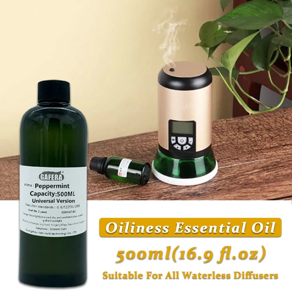 GAFERA 500ml (16.9 fl.oz) Olio Essenziale di Menta Piperita/Hilton, Per Tutti i Diffusori Senza Acqua, Olio Aromaterapico di Ricambio per Diffusori per Hotel