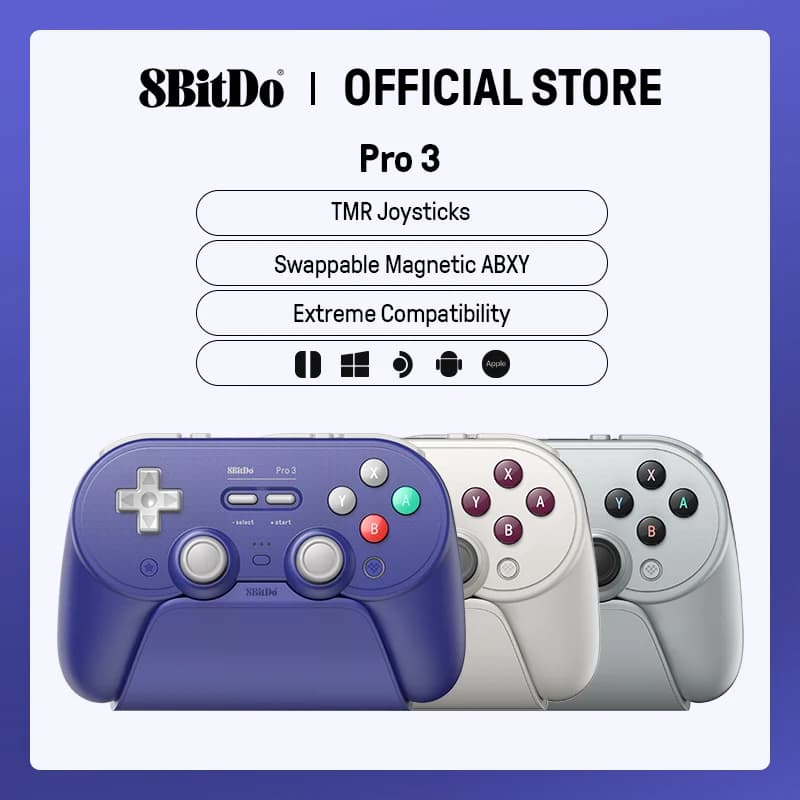 8BitDo Pro 3 Wireless Game Controller for Switch 1/2 Windows, Apple, with TMR joystick, switchable trigger, interchangeable button