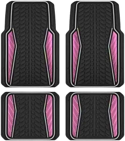 Tappetini per auto in alluminio rosa – Tappetini universali in gomma per tutte le stagioni con finiture iridescenti