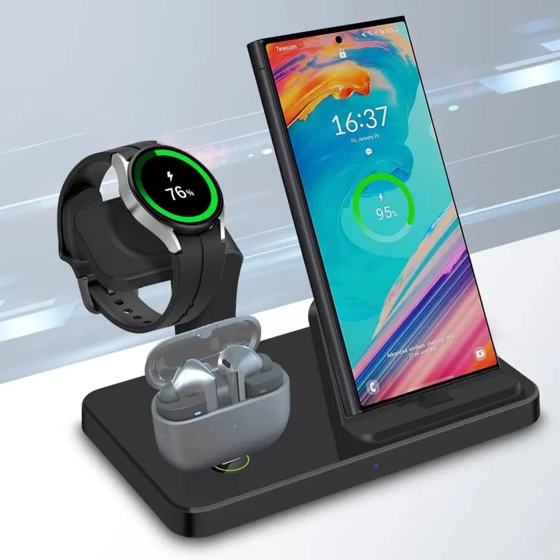 Desk 3in1 Wireless Charger Station Type C Port Fast Charging Dock Compatible with Samsung Galaxy Phone Watch Earbuds